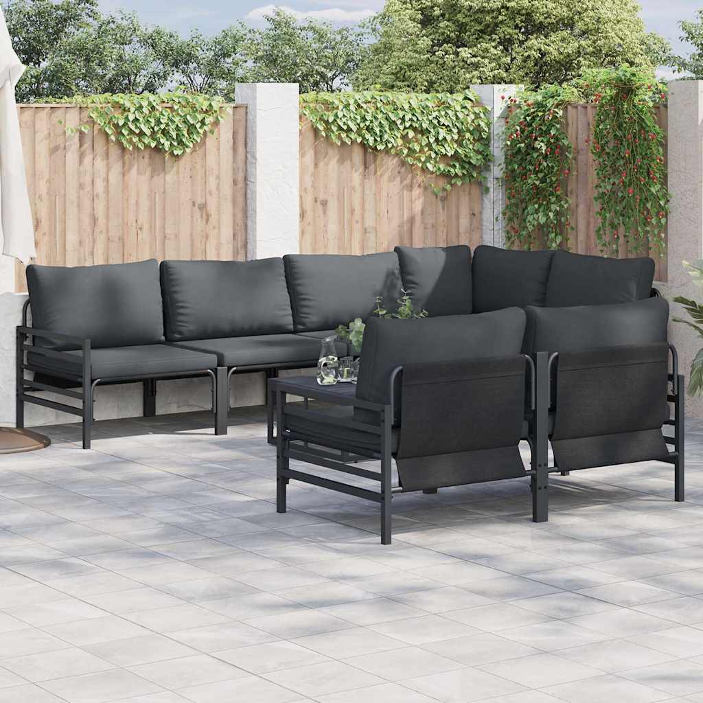 Gartensofa-set mit Kissen 7 pcs Schwarz Stahl