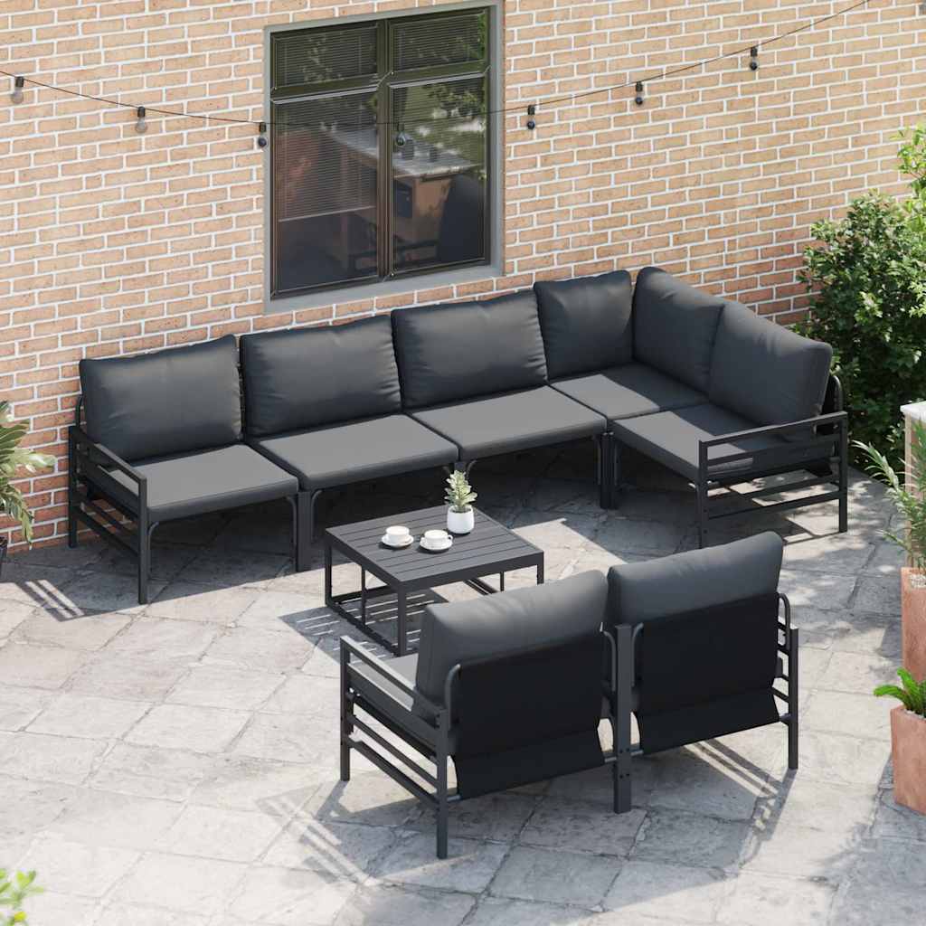 Gartensofa-set mit Kissen 7 pcs Schwarz Stahl