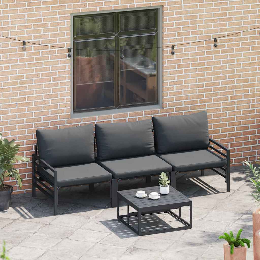 Gartensofa-set mit Kissen 4 pcs Schwarz Stahl