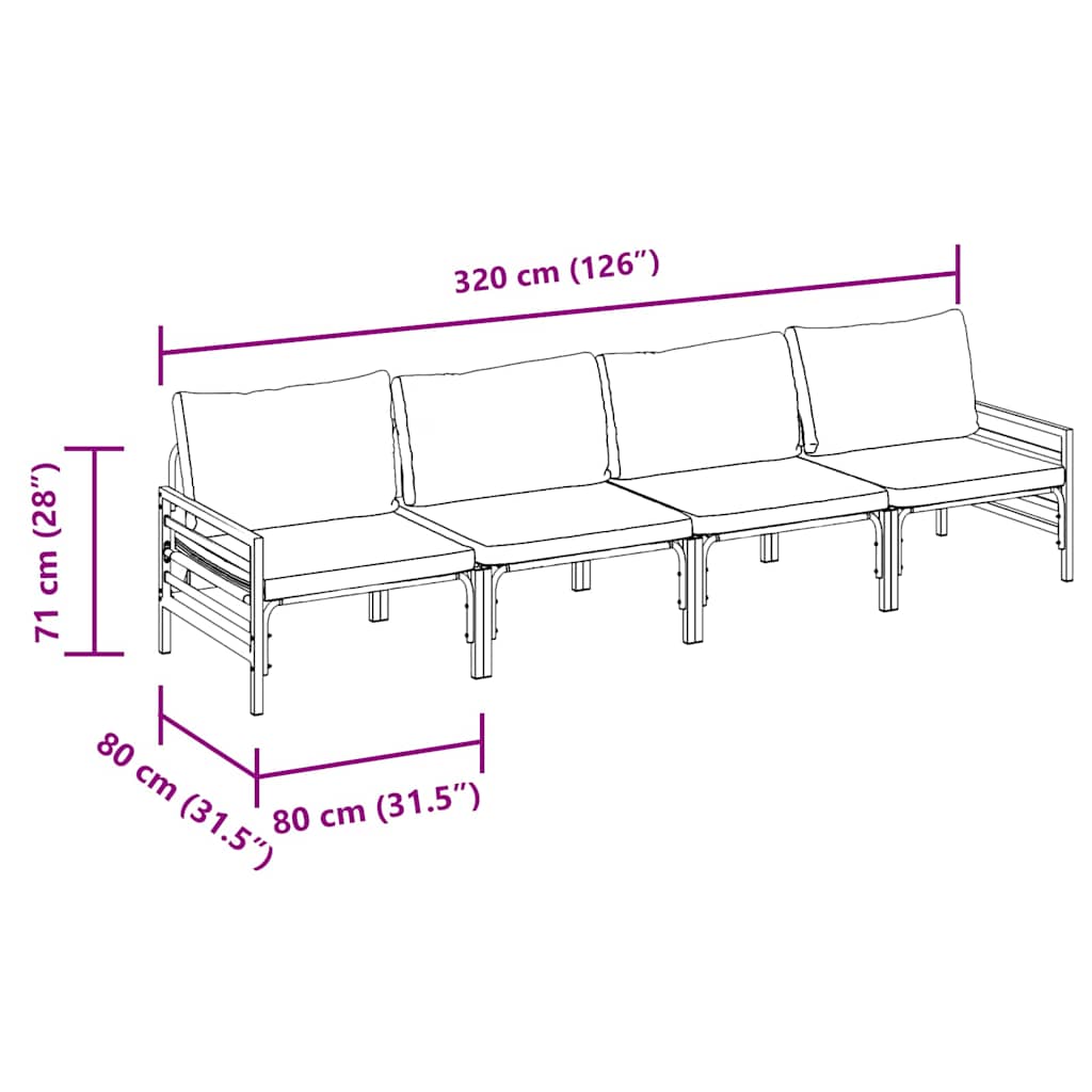 Gartensofa-set mit Kissen 4 pcs Schwarz Stahl