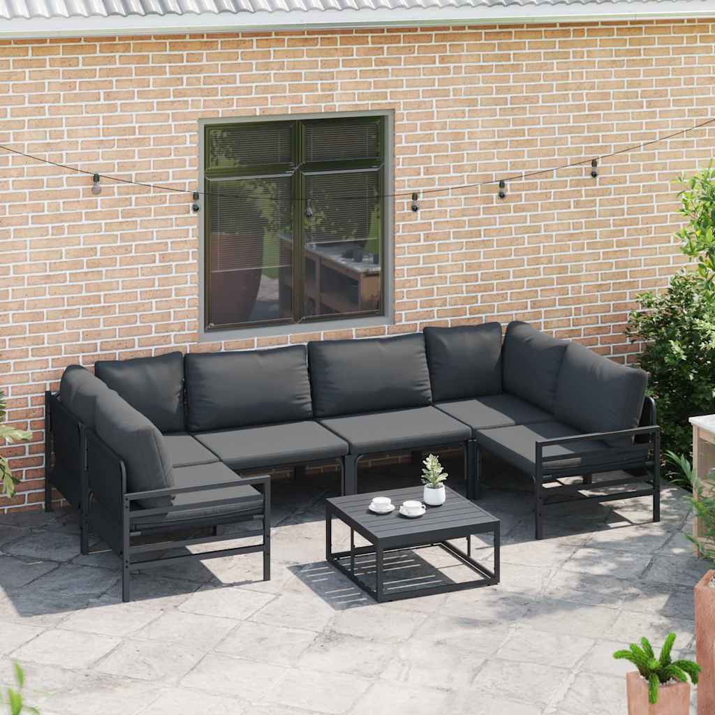 Gartensofa-set mit Kissen 7 pcs Schwarz Stahl