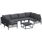 Gartensofa-set mit Kissen 7 pcs Schwarz Stahl