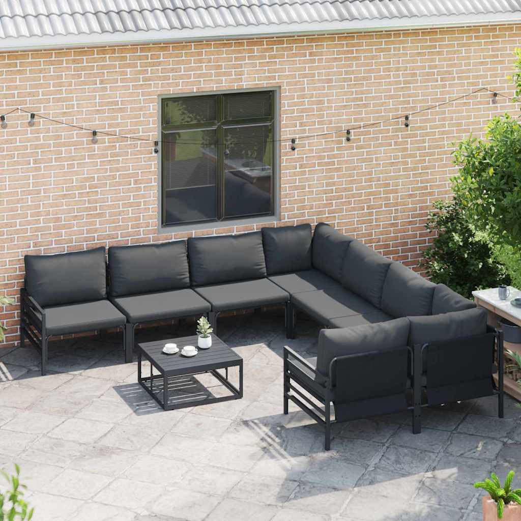 Gartensofa-set mit Kissen 9 pcs Schwarz Stahl