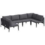 Gartensofa-set mit Kissen 6 pcs Schwarz Stahl