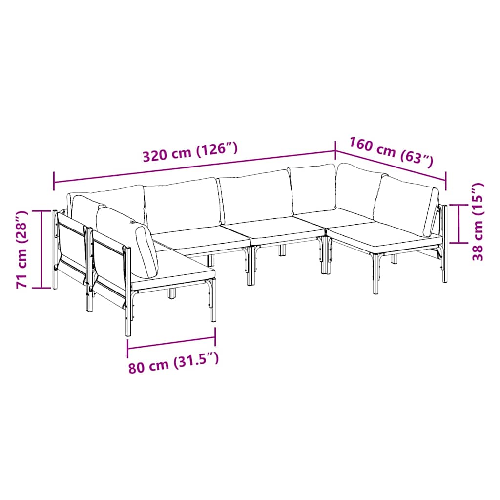 Gartensofa-set mit Kissen 6 pcs Schwarz Stahl