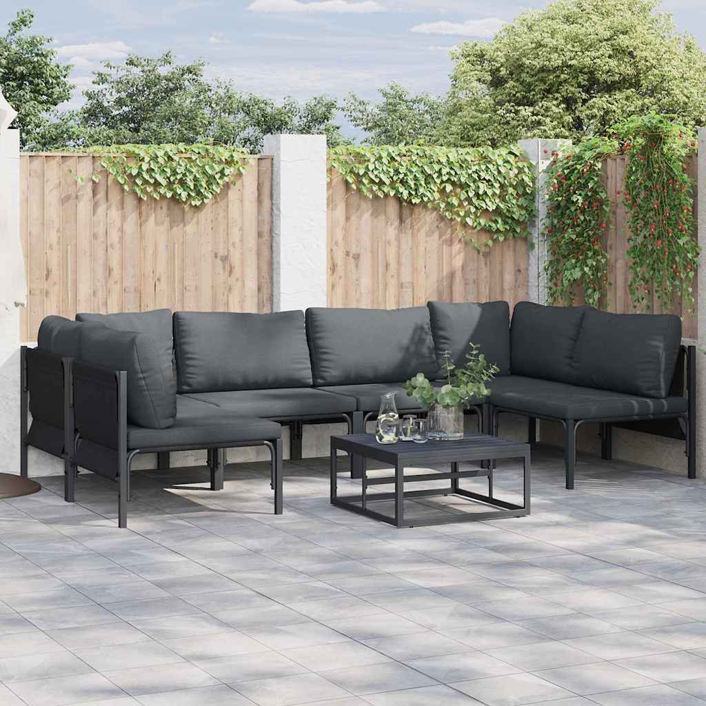 Gartensofa-set mit Kissen 7 pcs Schwarz Stahl