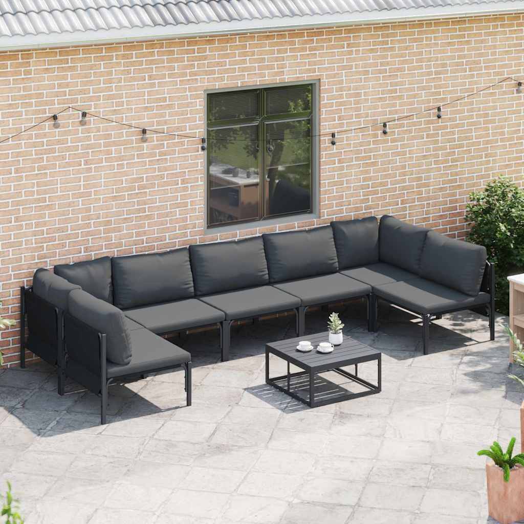 Gartensofa-set mit Kissen 7 pcs Schwarz Stahl