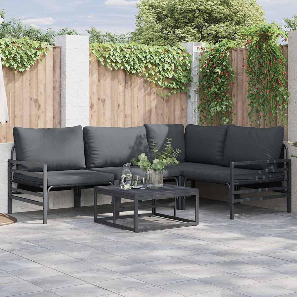 Gartensofa-set mit Kissen 4 pcs Schwarz Stahl