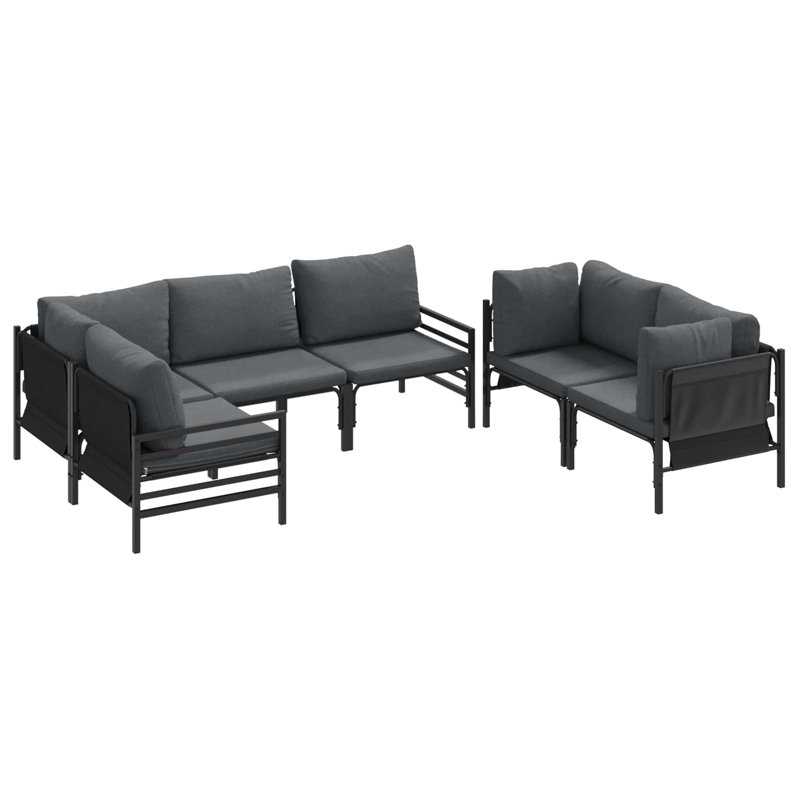 Gartensofa-set mit Kissen 6 pcs Schwarz Stahl