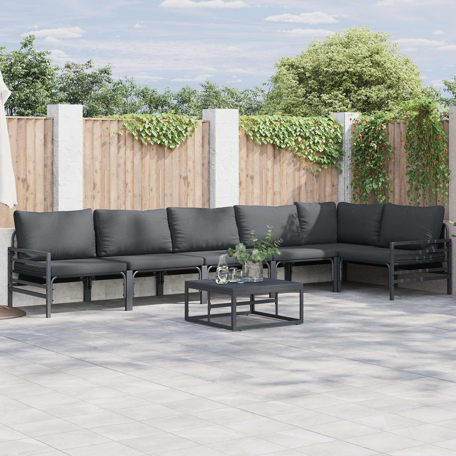 Gartensofa-set mit Kissen 7 pcs Schwarz Stahl