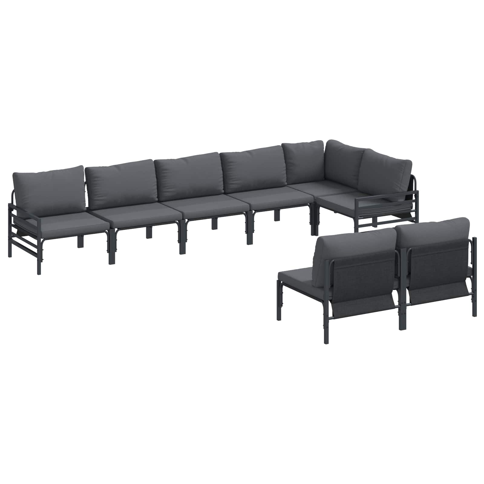 Gartensofa-set mit Kissen 8 pcs Schwarz Stahl