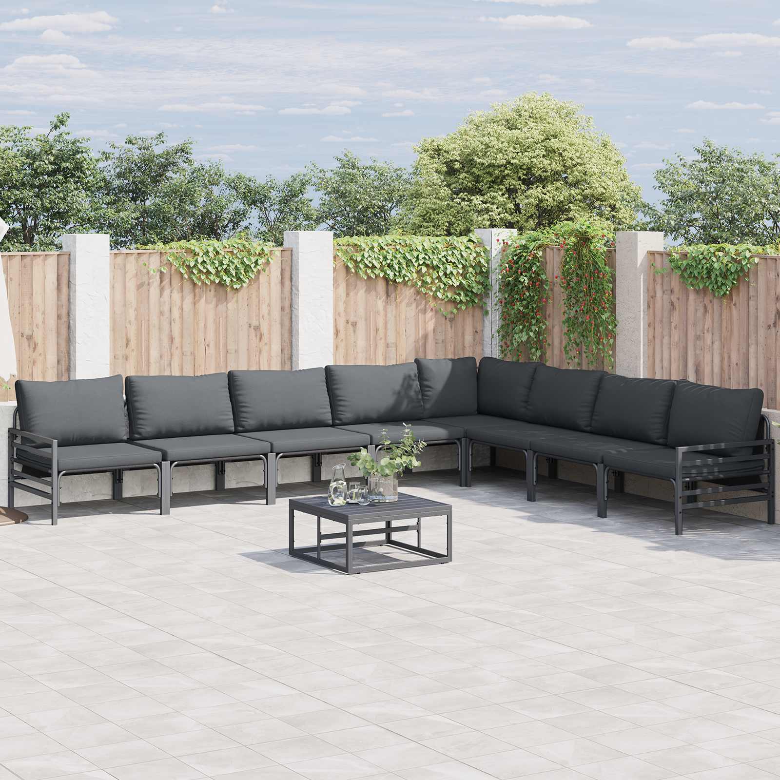 Gartensofa-set mit Kissen 9 pcs Schwarz Stahl
