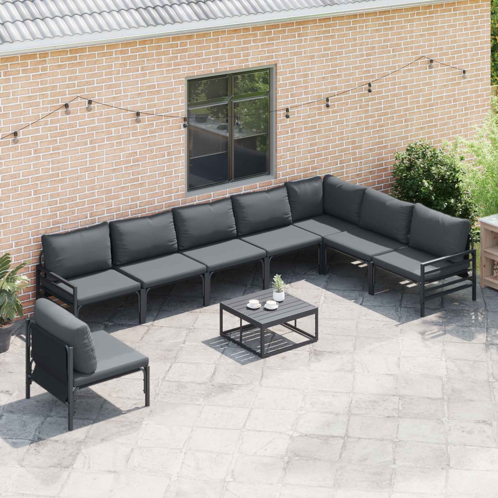 Gartensofa-set mit Kissen 9 pcs Schwarz Stahl