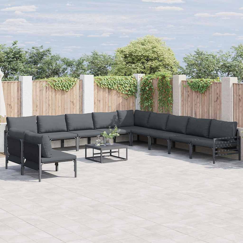 Gartensofa-set mit Kissen 12 pcs Schwarz Stahl