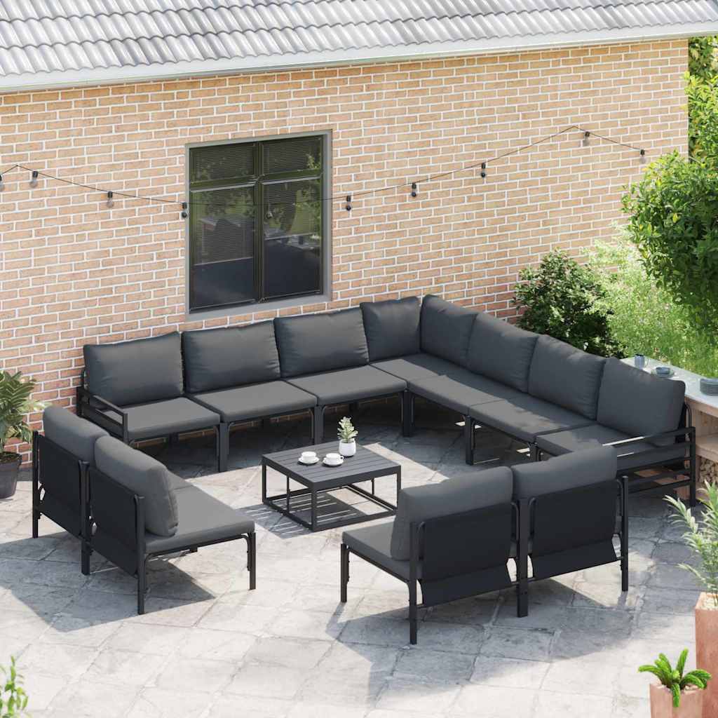 Gartensofa-set mit Kissen 12 pcs Schwarz Stahl