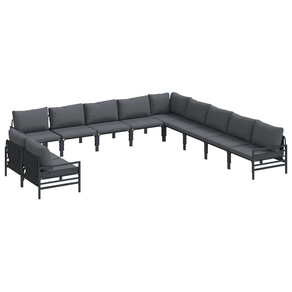 Gartensofa-set mit Kissen 11 pcs Schwarz Stahl