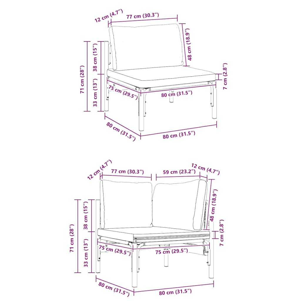 Gartensofa-set mit Kissen 9 pcs Schwarz Stahl
