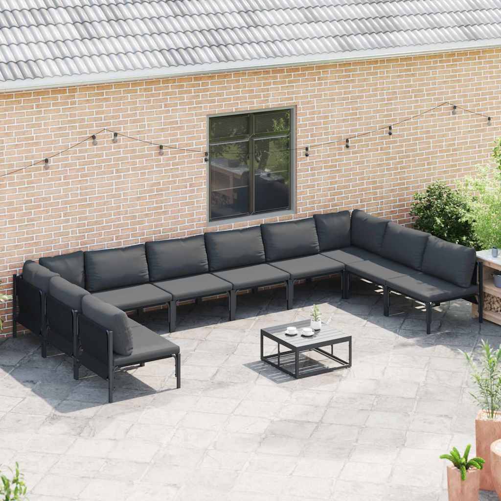 Gartensofa-set mit Kissen 10 pcs Schwarz Stahl