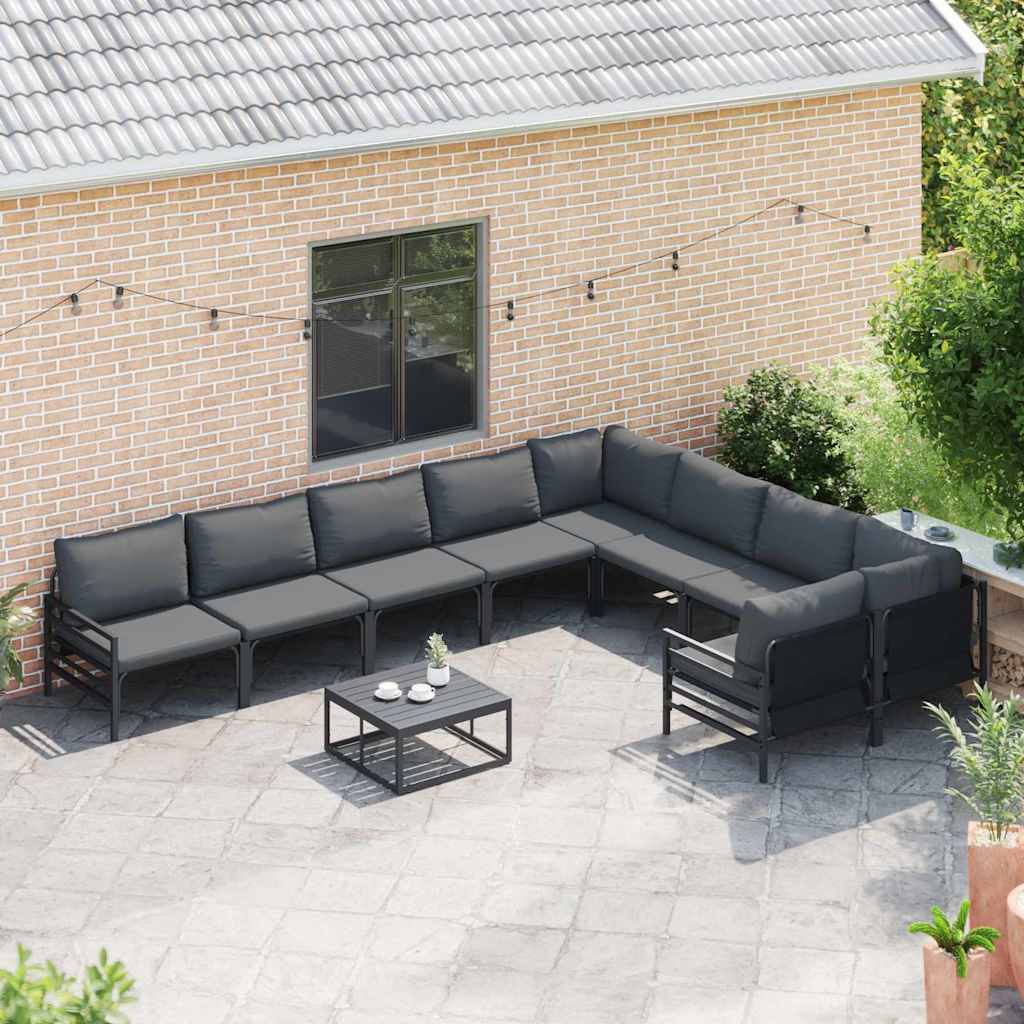Gartensofa-set mit Kissen 9 pcs Schwarz Stahl