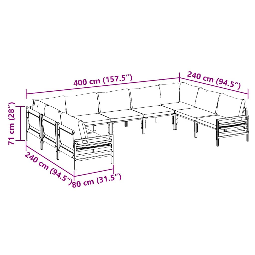 Gartensofa-set mit Kissen 9 pcs Schwarz Stahl