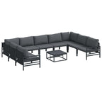 Gartensofa-set mit Kissen 10 pcs Schwarz Stahl