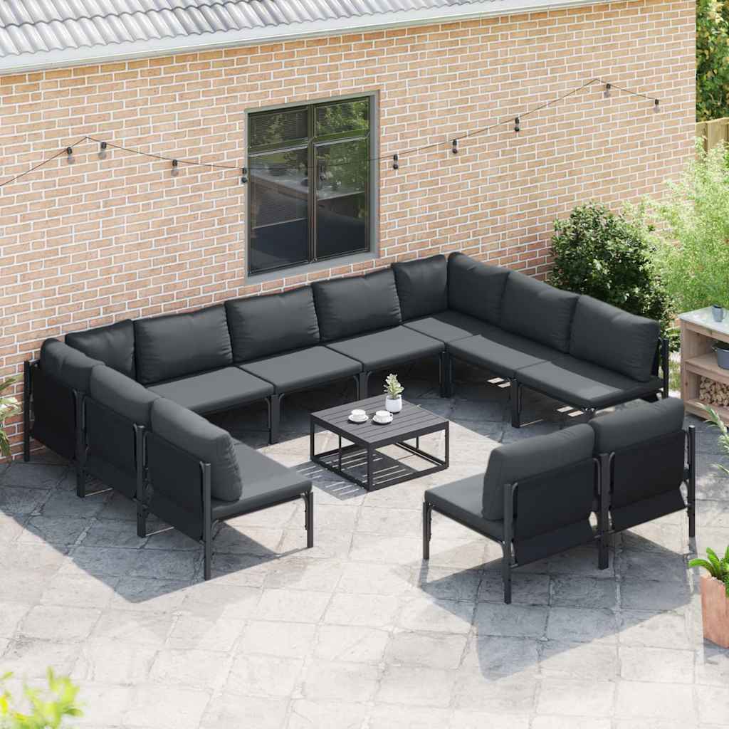 Gartensofa-set mit Kissen 11 pcs Schwarz Stahl