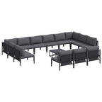 Gartensofa-set mit Kissen 14 pcs Schwarz Stahl