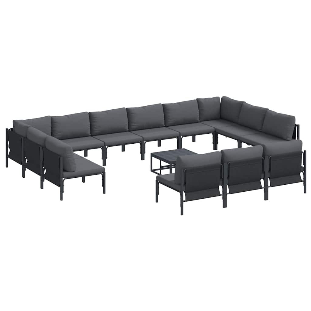 Gartensofa-set mit Kissen 14 pcs Schwarz Stahl