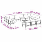 Gartensofa-set mit Kissen 14 pcs Schwarz Stahl