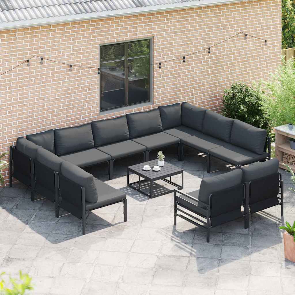 Gartensofa-set mit Kissen 12 pcs Schwarz Stahl
