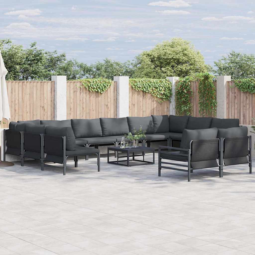 Gartensofa-set mit Kissen 13 pcs Schwarz Stahl
