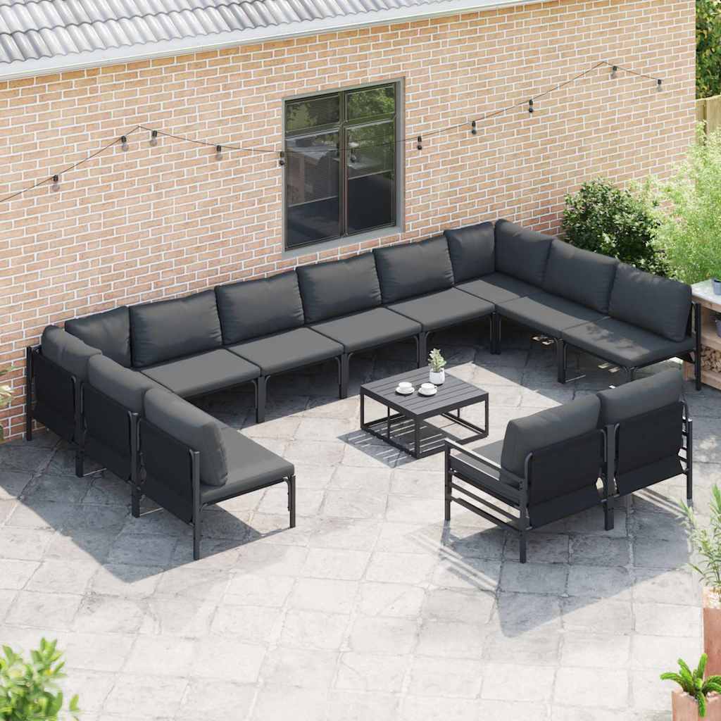 Gartensofa-set mit Kissen 13 pcs Schwarz Stahl