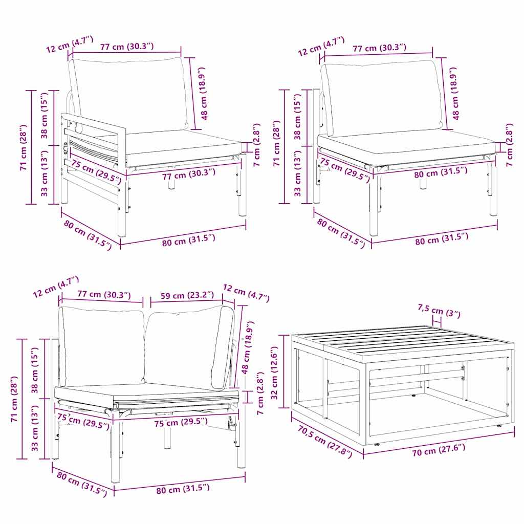 Gartensofa-set mit Kissen 13 pcs Schwarz Stahl