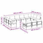 Gartensofa-set mit Kissen 13 pcs Schwarz Stahl
