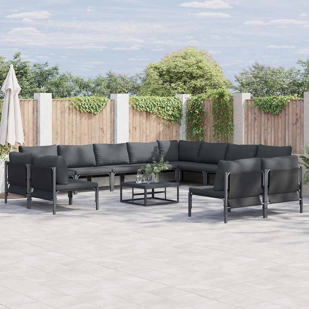 Gartensofa-set mit Kissen 13 pcs Schwarz Stahl