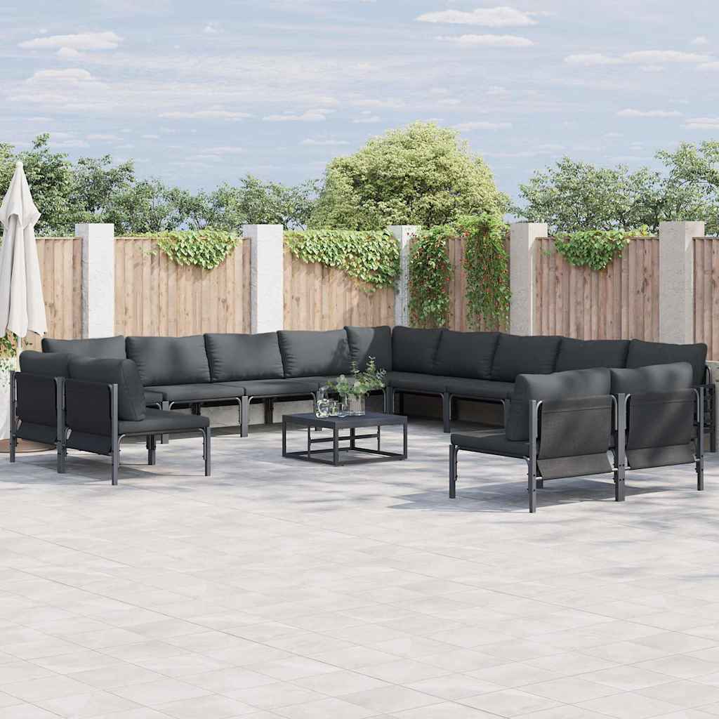Gartensofa-set mit Kissen 14 pcs Schwarz Stahl
