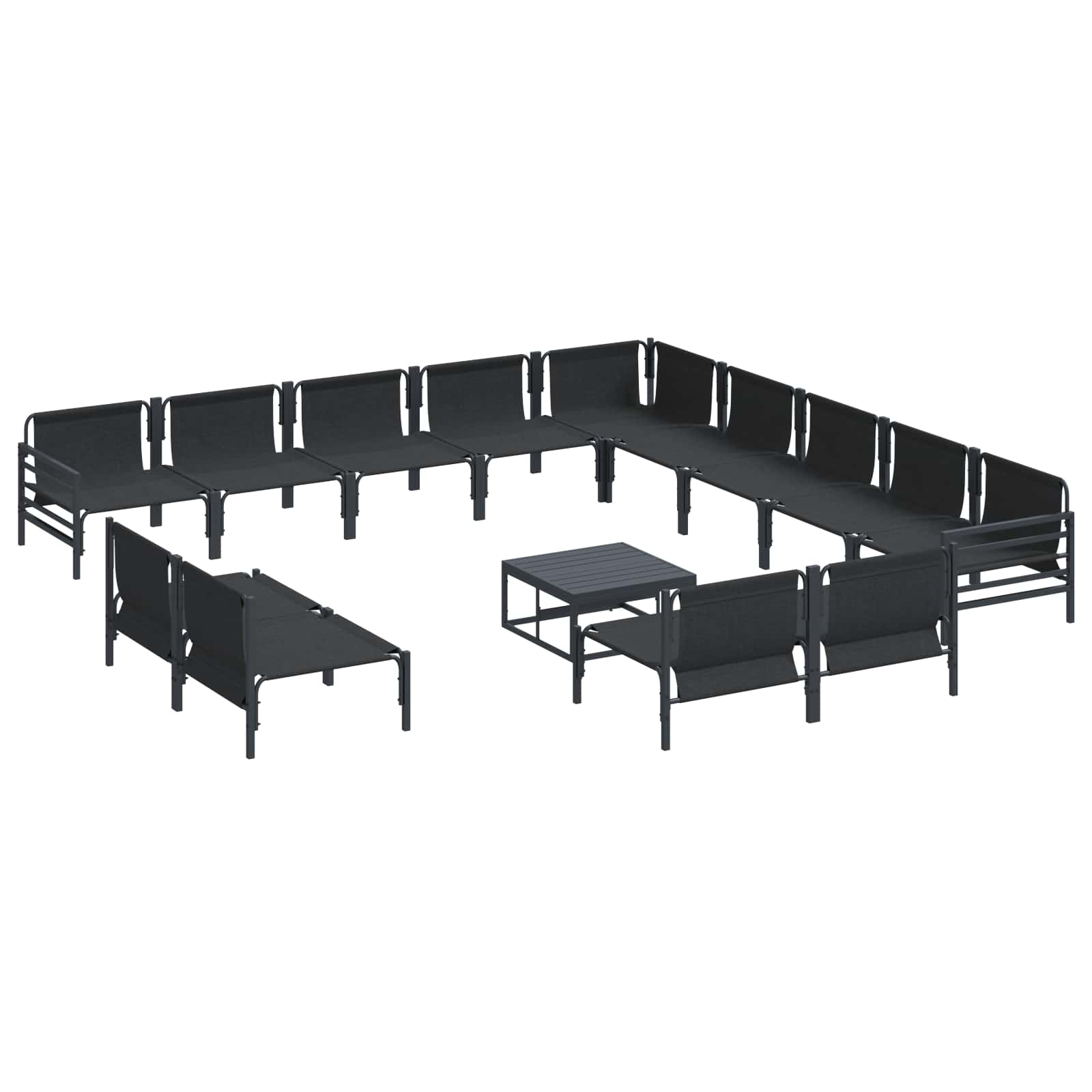 Gartensofa-set mit Kissen 14 pcs Schwarz Stahl