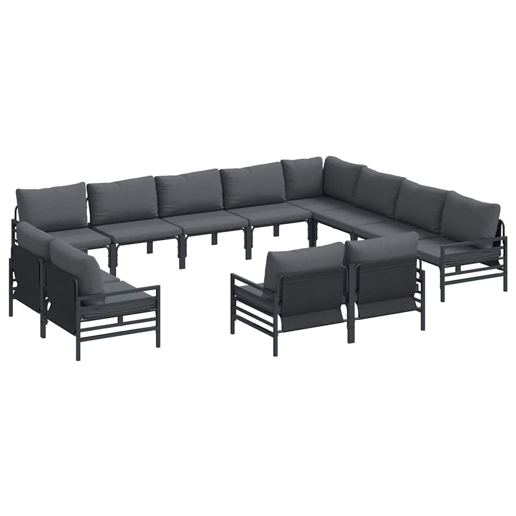 Gartensofa-set mit Kissen 12 pcs Schwarz Stahl