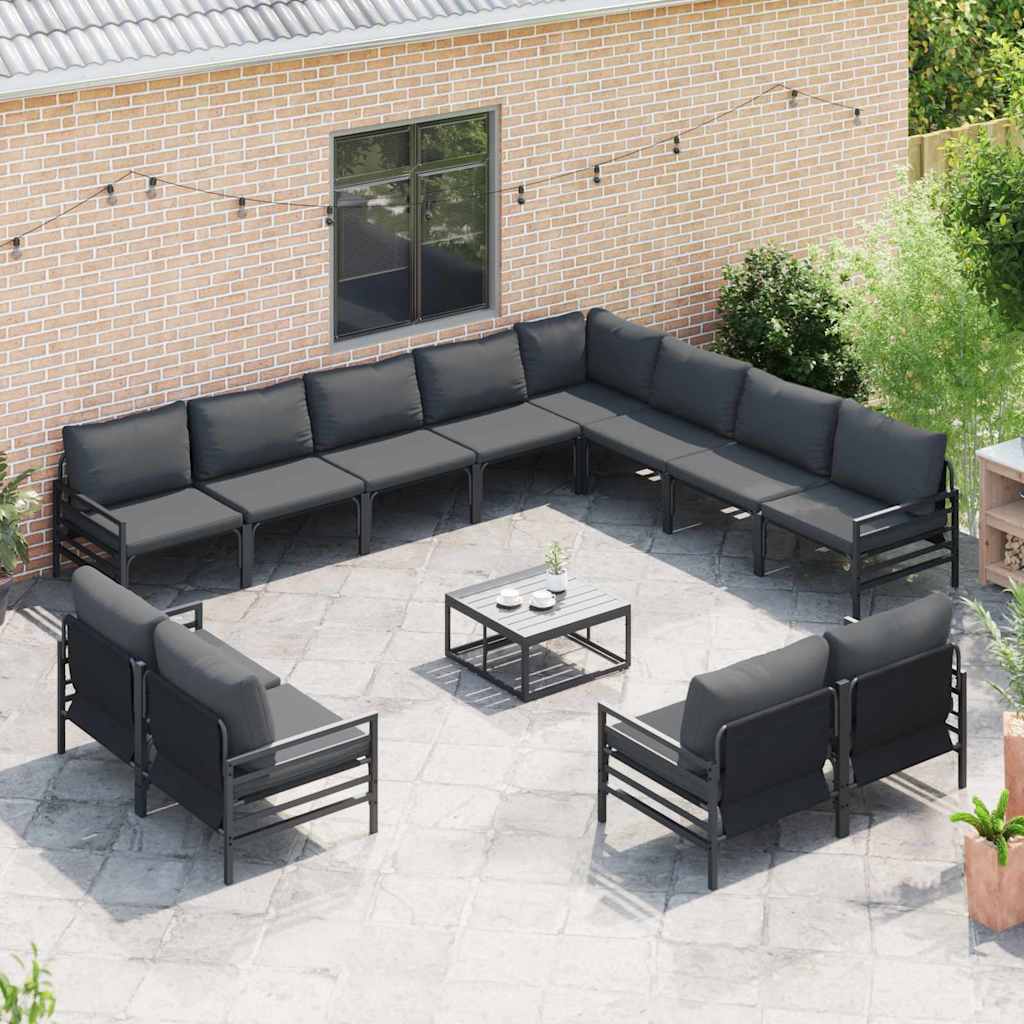Gartensofa-set mit Kissen 13 pcs Schwarz Stahl