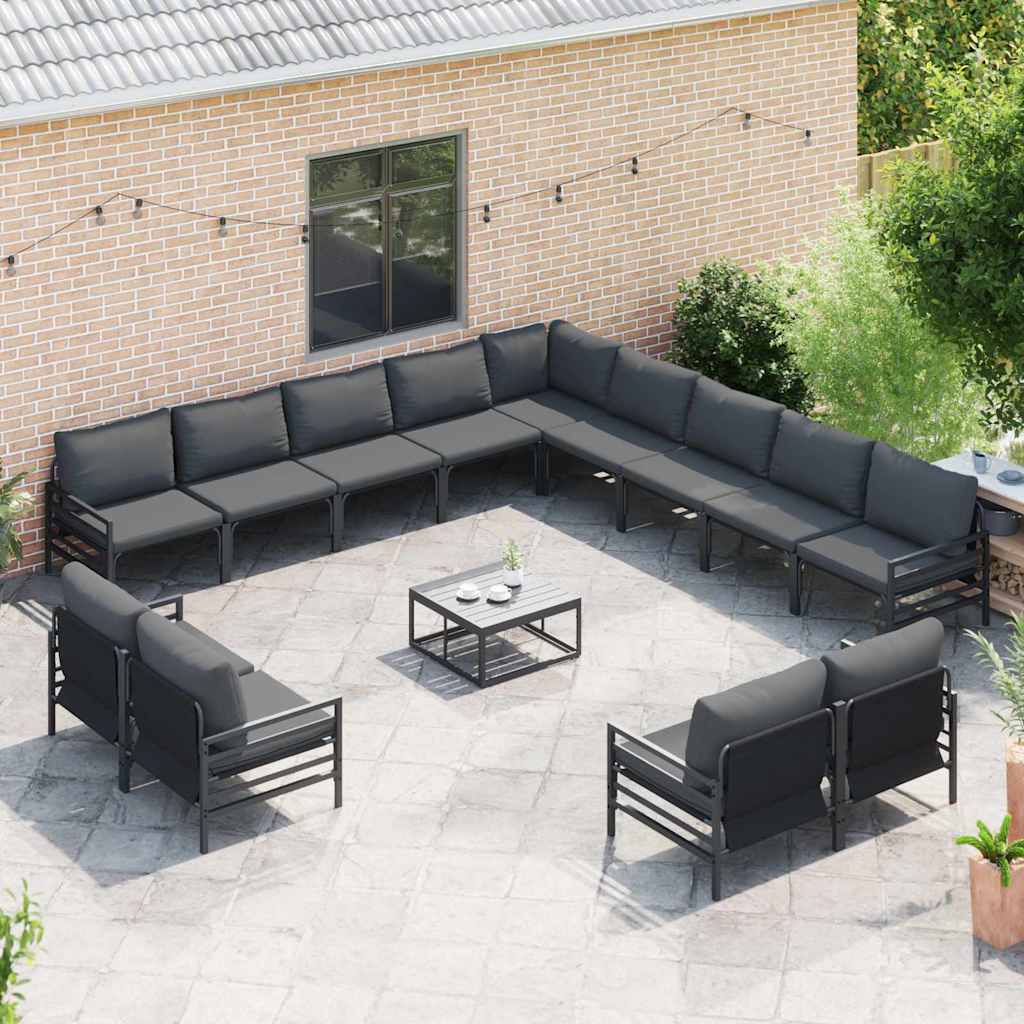 Gartensofa-set mit Kissen 13 pcs Schwarz Stahl