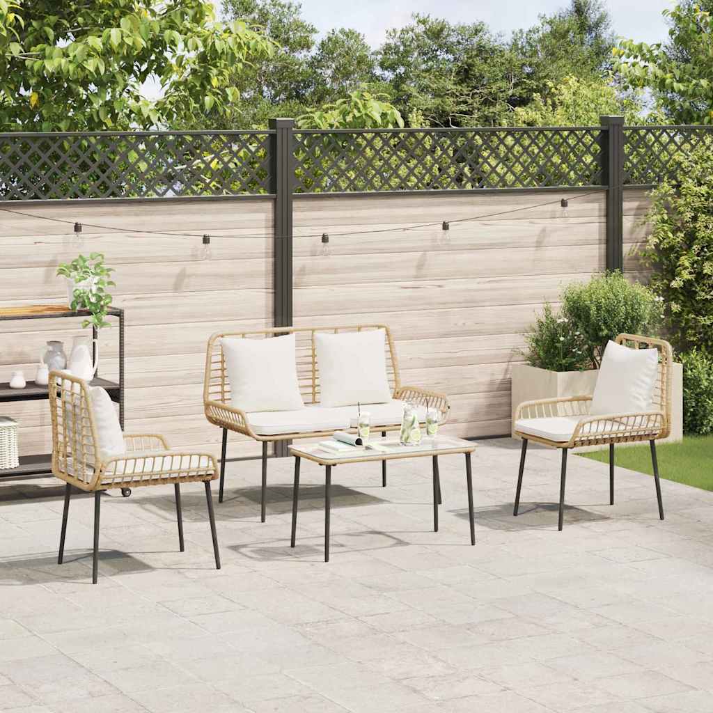 Gartenmöbel Set mit Kissen 4 pcs Schwarz und Creme Poly-Rattan