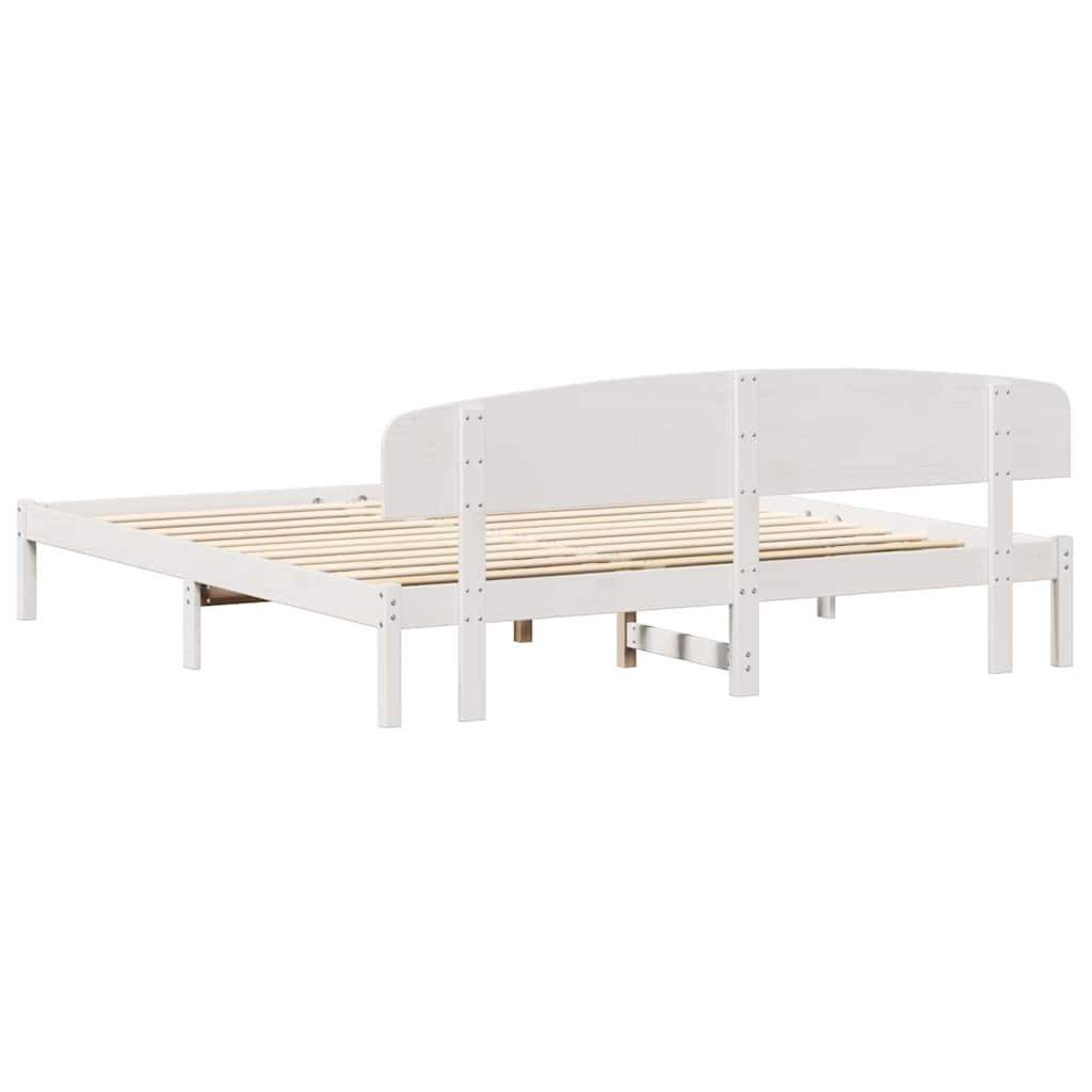 Bettrahmen mit Kopfteil Weiß 200 x 200 cm Massives Kiefernholz