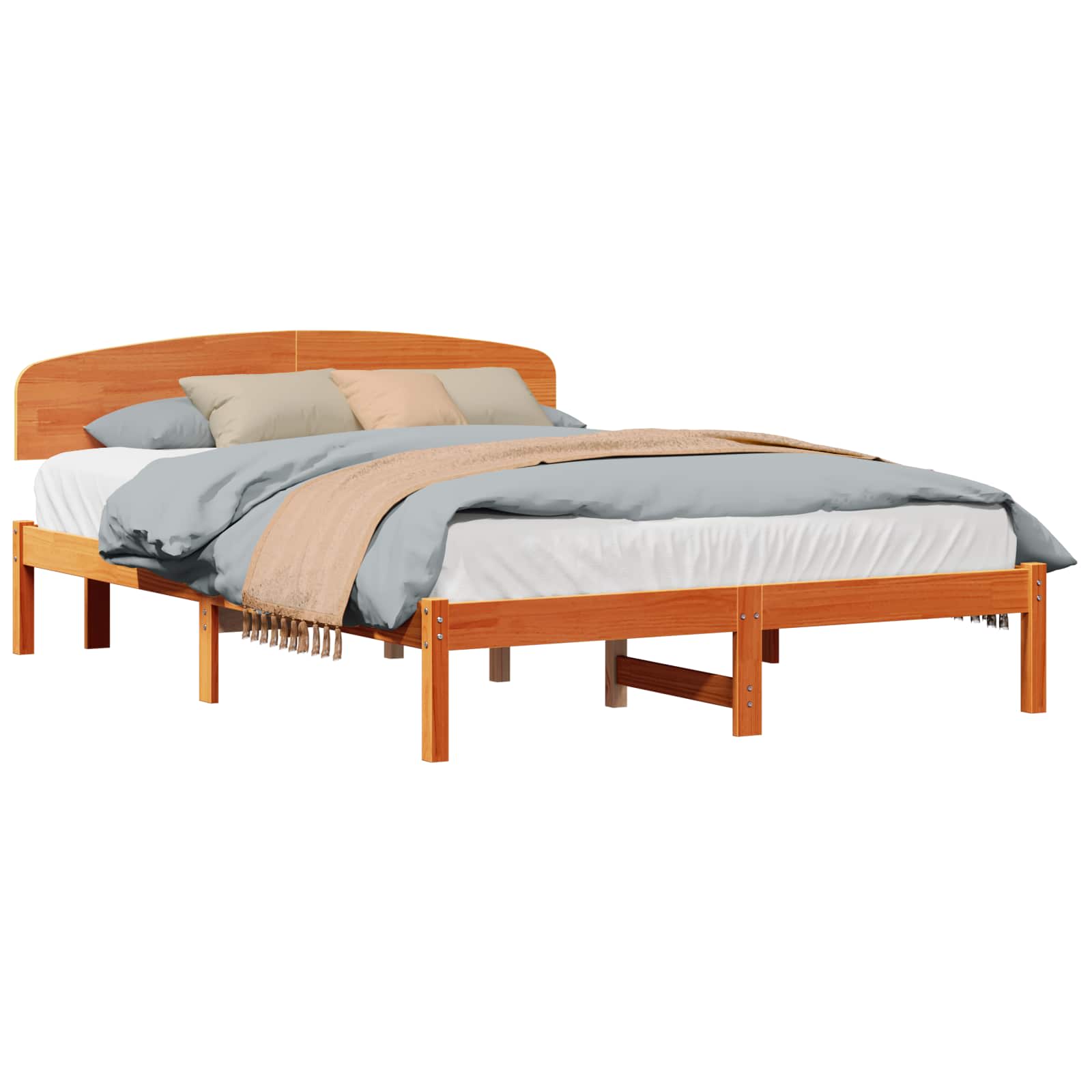 Bettrahmen Wachsbraun 150 x 200 cm Massives Kiefernholz