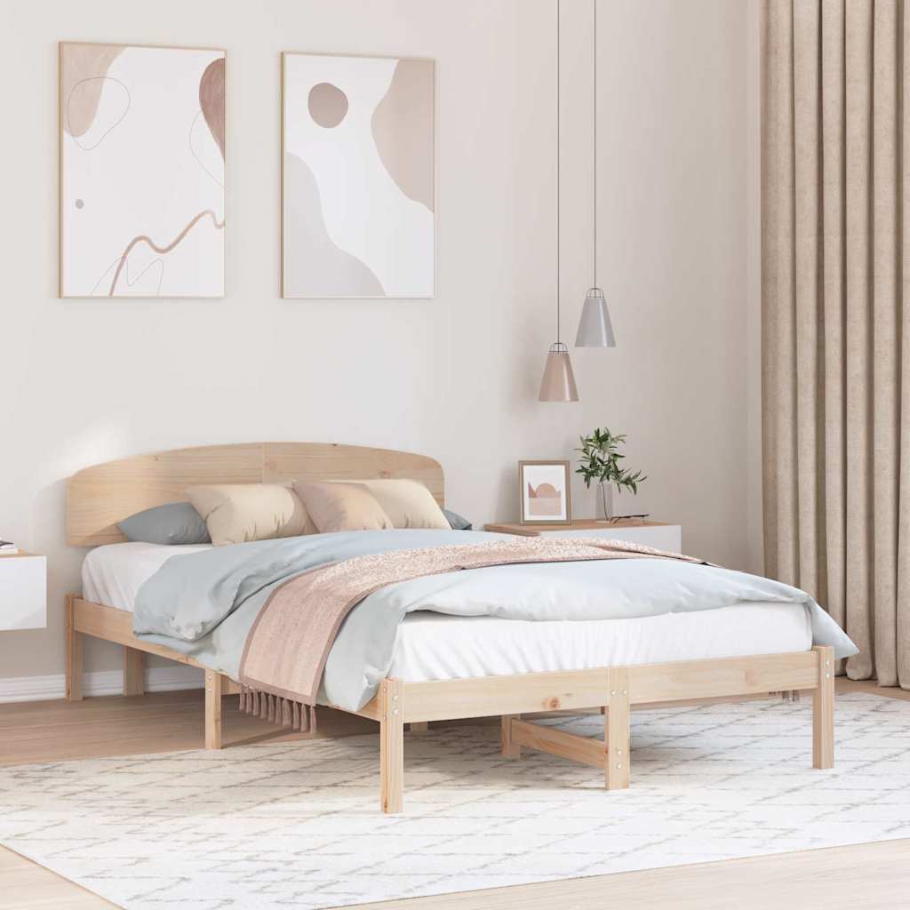 Bettrahmen mit Kopfteil Natur 140 x 190 cm Massives Kiefernholz