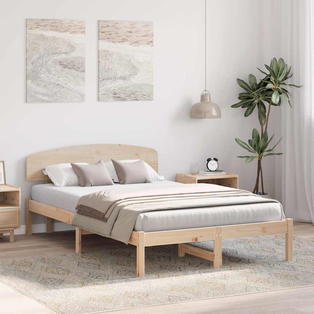 Bettrahmen mit Kopfteil Natur 135 x 190 cm Massives Kiefernholz