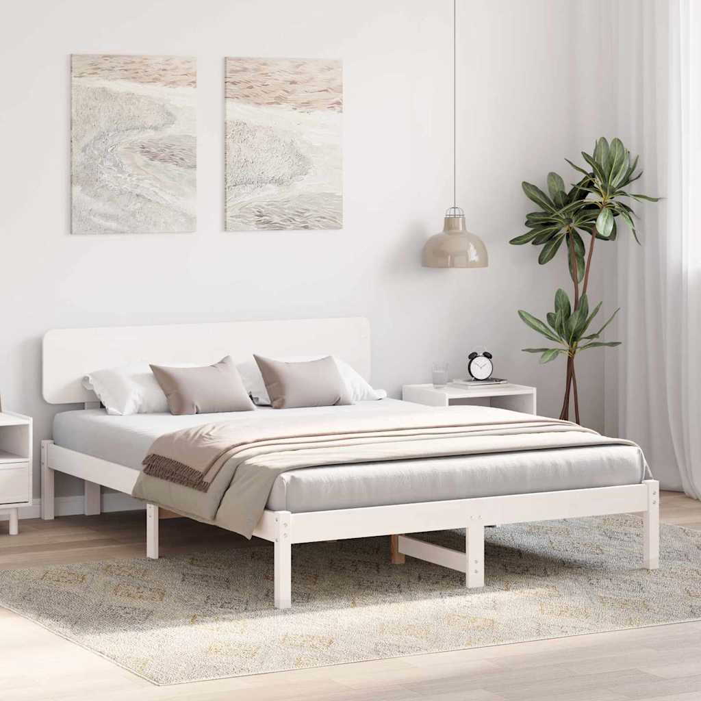 Bettrahmen mit Kopfteil Weiß 200 x 200 cm Massives Kiefernholz