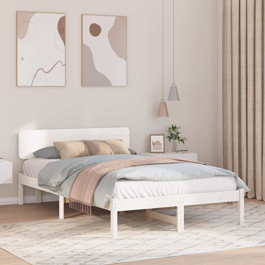 Bettrahmen mit Kopfteil Weiß 120 x 190 cm Massives Kiefernholz