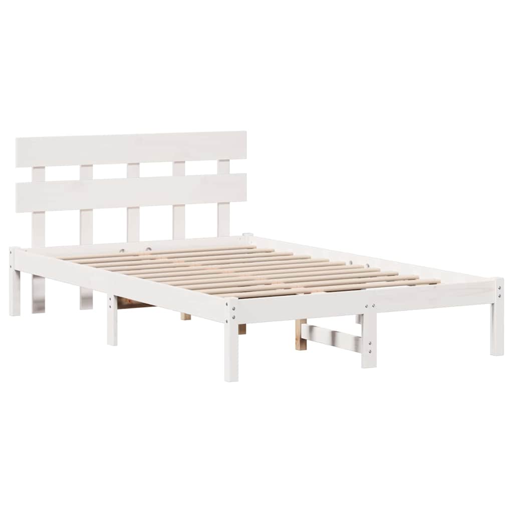 Bettgestell mit Kopfteil Weiß 140 x 190 cm Massivholz Kiefer