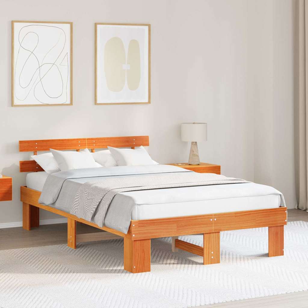 Bettrahmen Wachsbraun 140 x 190 cm Massives Kiefernholz
