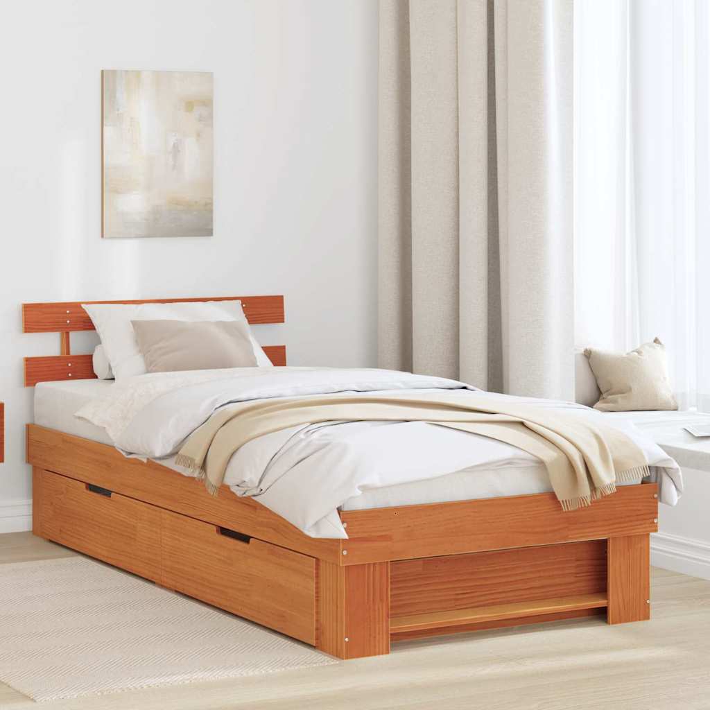 Bettrahmen Wachsbraun 75 x 190 cm Massives Kiefernholz